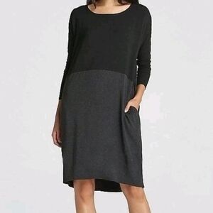 Eileen Fisher Gray & Black Colorblock Viscose Jersey Long Sleeve Dress Small